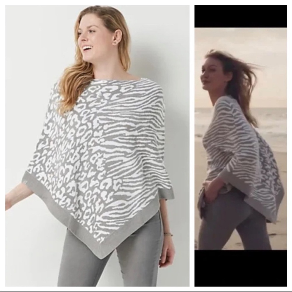 Barefoot Dreams COZYCHIC ULTRA LITE® OCEAN BREEZE PONCHO DOVE GRAY Animal